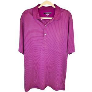Greg Norman Play Dry Golf Shirt Size Large Striped‎ Magenta Pink Polo BRANDED